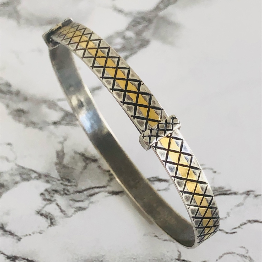 Authentic Bottega Veneta Intrecciato Sterling Silver Bangle Bracelet COA